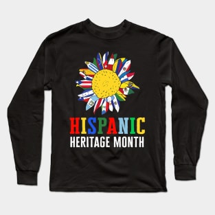 Hispanic Heritage Month Latino Counties Flags Sunflower 2022 Long Sleeve T-Shirt